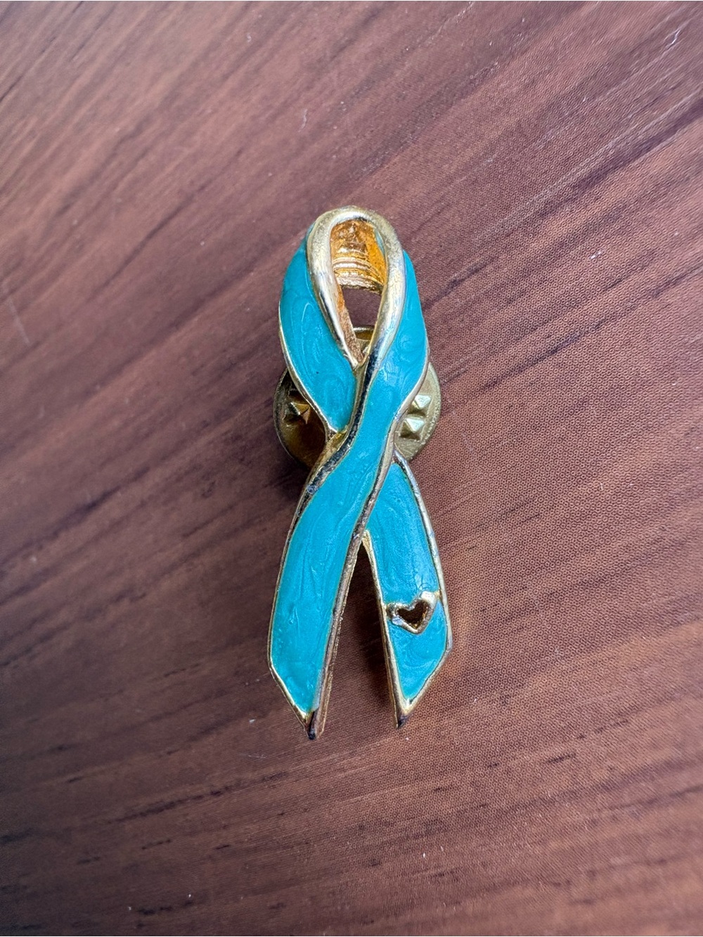 Gold-Tone Teal Awareness Ribbon Pin
